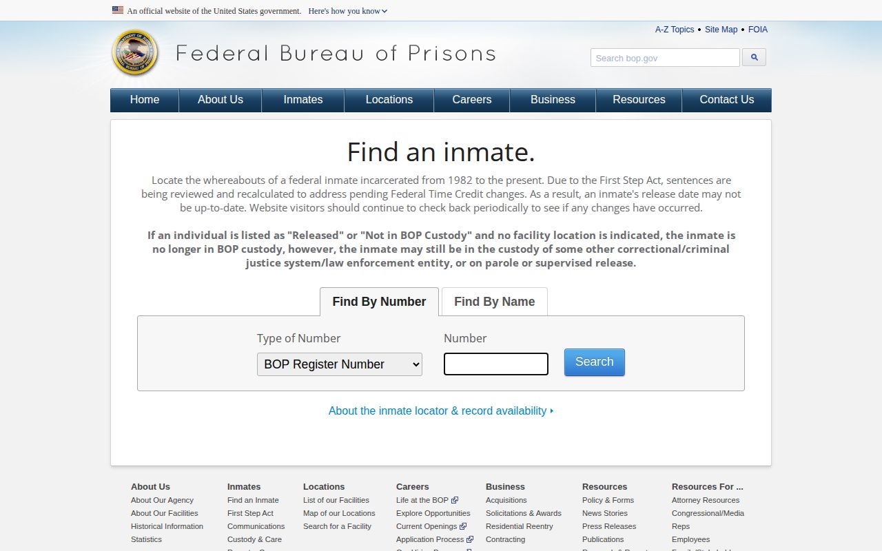 Federal release locator for a Wayne County federal inmate record